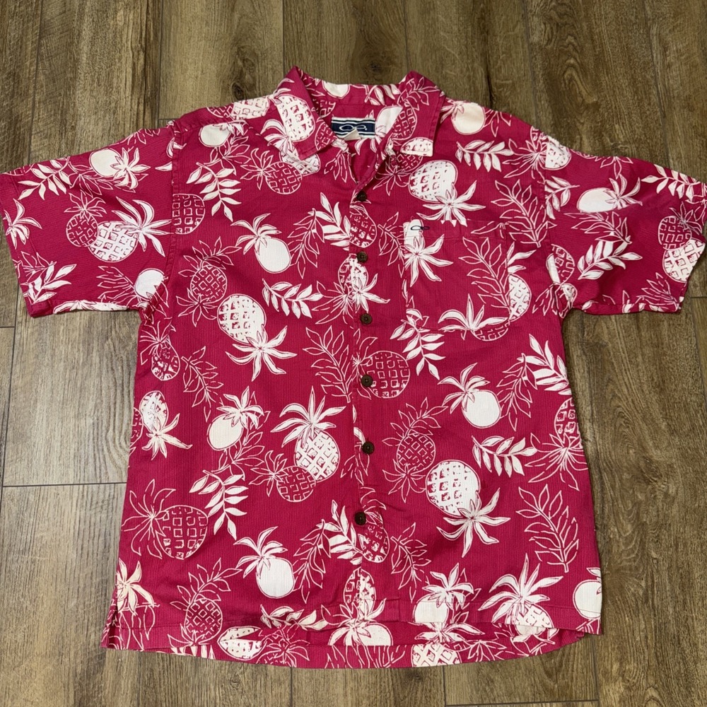 Vintage OP Ocean Pacific reddish Button Up Hawaiian pineapple Shirt Men's Large